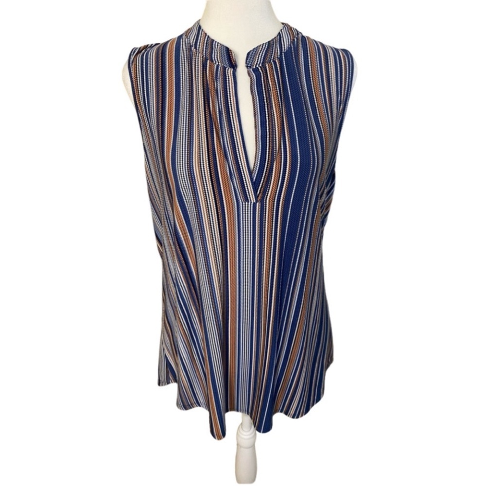SJS Striped Sleeveless Top - Blue and Brown. Size XL.